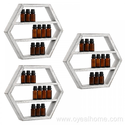 Wall Mounted Wooden Hexagon Floating Shelf